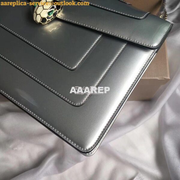Replica Bvlgari Serpenti Forever Flap Cover Bag in Metallic Silver 397 5