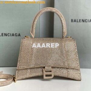 Replica Balenciaga 59283328 Hourglass Top Handle in Apricot Suede Calfskin with Rhinestones 2