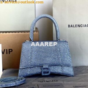 Replica Balenciaga 59283328 Hourglass Top Handle in Blue Suede Calfskin with Rhinestones