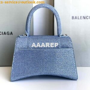 Replica Balenciaga 59283328 Hourglass Top Handle in Blue Suede Calfskin with Rhinestones 2