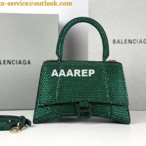 Replica Balenciaga 59283328 Hourglass Top Handle in Dark Green Suede Calfskin with Rhinestones