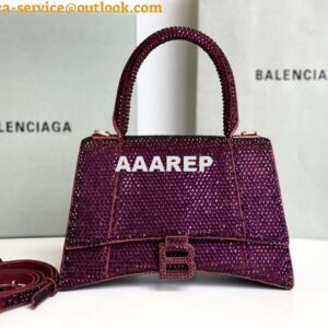 Replica Balenciaga 59283328 Hourglass Top Handle in Purple red Suede Calfskin with Rhinestones 2