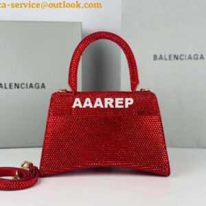 Replica Balenciaga 59283328 Hourglass Top Handle in Red Suede Calfskin with Rhinestones 2