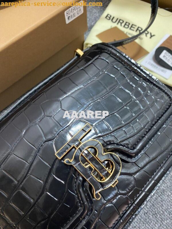 Replica Burberry Tb Mini Croc-effect Leather Shoulder Bag in black 4