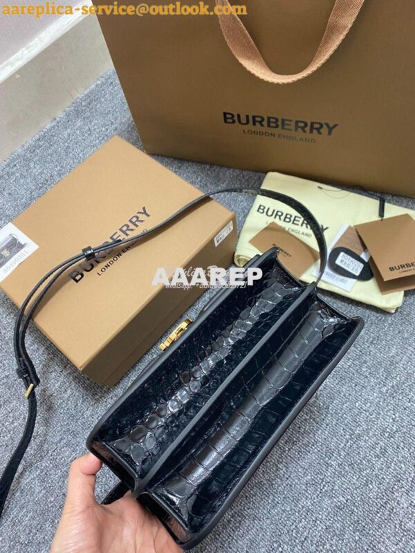 Replica Burberry Tb Mini Croc-effect Leather Shoulder Bag in black 5