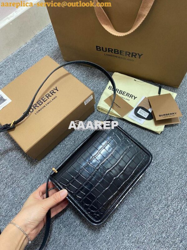 Replica Burberry Tb Mini Croc-effect Leather Shoulder Bag in black 8