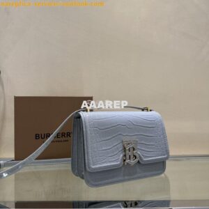 Replica Burberry Tb Mini Croc-effect Leather Shoulder Bag in cloud gre 2