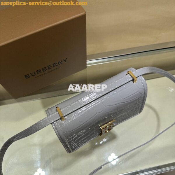 Replica Burberry Tb Mini Croc-effect Leather Shoulder Bag in cloud gre 11