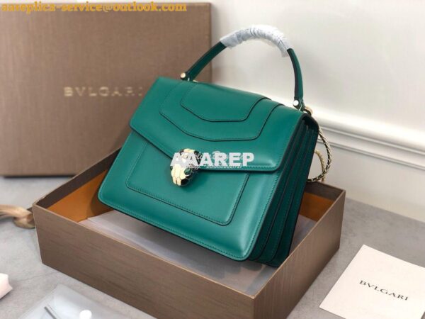 Replica Bvlgari Serpenti Forever Flap Cover Bag with Handle 284537 Gre 5