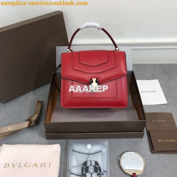 Replica Bvlgari Serpenti Forever Flap Cover Bag with Handle 284537 Red 3