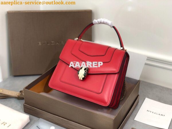 Replica Bvlgari Serpenti Forever Flap Cover Bag with Handle 284537 Red 2