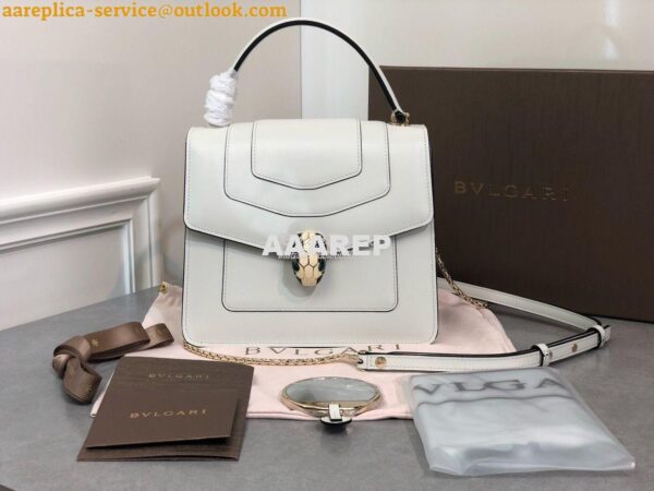 Replica Bvlgari Serpenti Forever Flap Cover Bag with Handle 284537 Whi 3