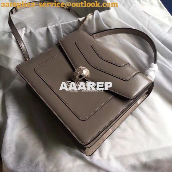 Replica Bvlgari Serpenti Forever Flap Cover Bag With Handle Grey Mediu 4