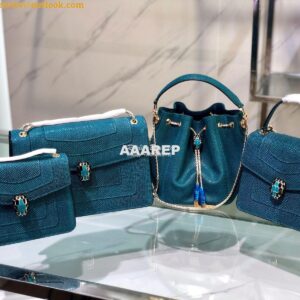 Replica Bvlgari Serpenti Forever Medium Bag in Deep Jade Metallic Karu