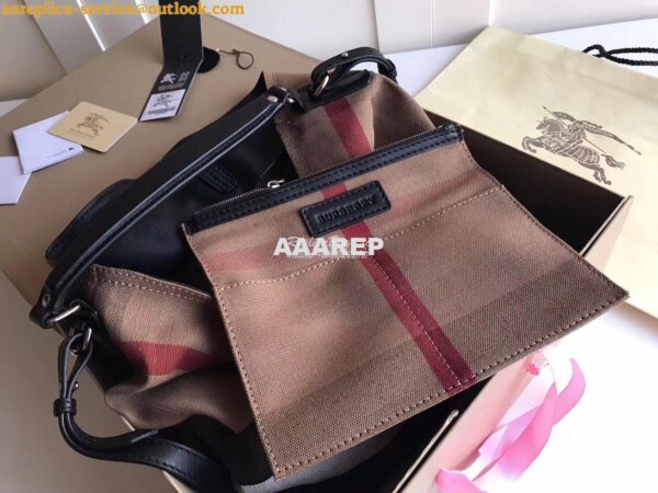 Replica Burberry The Medium Ashby in Canvas Check and Black Leather 7