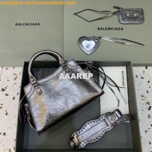 Replica Balenciaga 700940210B Neo Cagole City Handbag in Sliver Grey Arena Lambskin 2