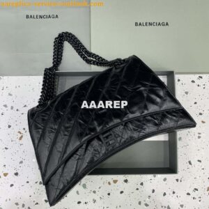 Replica Balenciaga 716332210 Crush Large Chain Bag in Black crushed calfskin aged Black Hardware