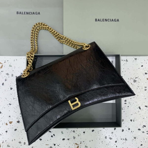 Replica Balenciaga 716332210 Crush Large Chain Bag in Black crushed calfskin aged Gold 3