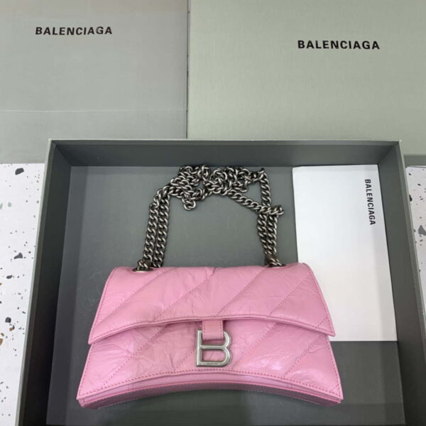 Replica Balenciaga 716351210I Crush Small Chain Bag Quilted in Pink metallized crushed calfskin Silver