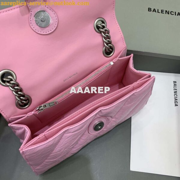 Replica Balenciaga 716351210I Crush Small Chain Bag Quilted in Pink metallized crushed calfskin Silver 7