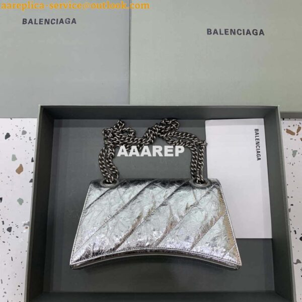 Replica Balenciaga 716351210I Crush Small Chain Bag Quilted in silver metallized crushed calfskin aged-silver hardware 8