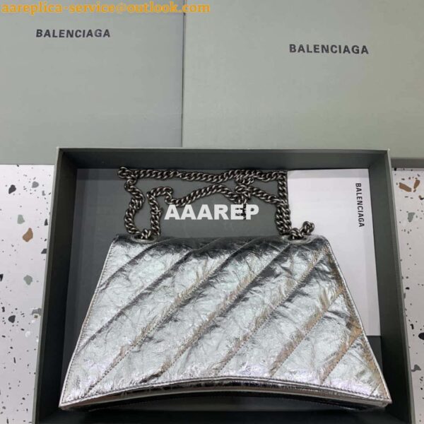 Replica Balenciaga 716393210 Crush Medium Chain Bag Quilted in Silver metallized crushed calfskin Silver 4