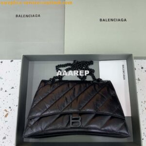 Replica Balenciaga 716393210I Crush Medium Chain Bag in Black crushed calfskin aged Black Hardware