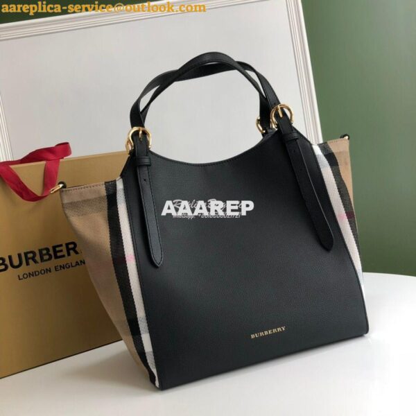 Replica Burberry The Small Canter in Leather and House Check Black 3