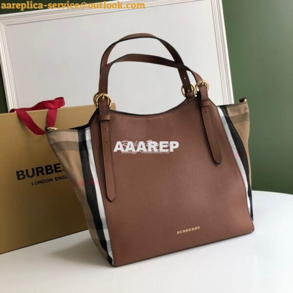 Replica Burberry The Small Canter in Leather and House Check Tan 3