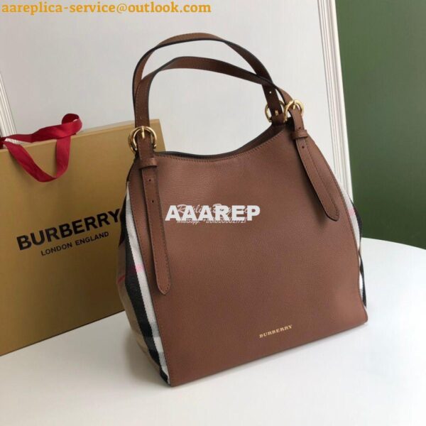 Replica Burberry The Small Canter in Leather and House Check Tan 5