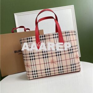 Replica Burberry The Small Reversible Tote in Haymarket Check and Leat