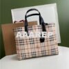 Replica Burberry The Small Reversible Tote in Haymarket Check and Leat