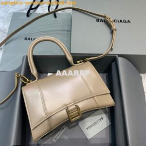 Replica Balenciaga 593546 Hourglass Small Top Handle Calfskin Bag Apricot