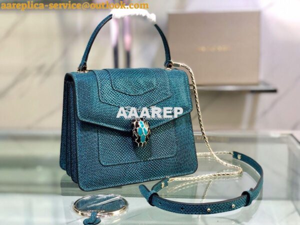 Replica Bvlgari Serpenti Forever Tote Bag in Deep Jade Metallic Karung 2