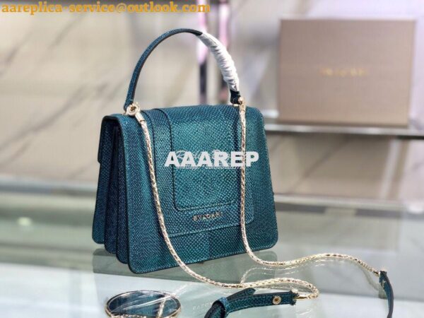 Replica Bvlgari Serpenti Forever Tote Bag in Deep Jade Metallic Karung 5