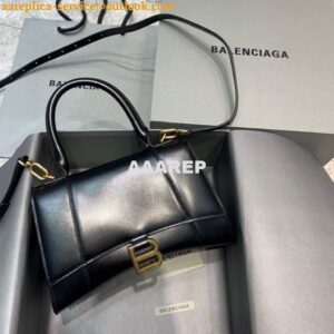 Replica Balenciaga 593546 Hourglass Small Top Handle Calfskin Bag Black Gold