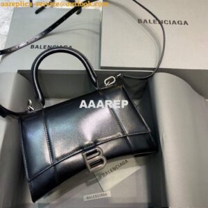 Replica Balenciaga 593546 Hourglass Small Top Handle Calfskin Bag Black Silver