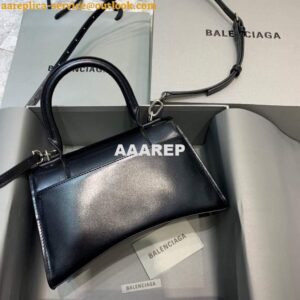 Replica Balenciaga 593546 Hourglass Small Top Handle Calfskin Bag Black Silver 2