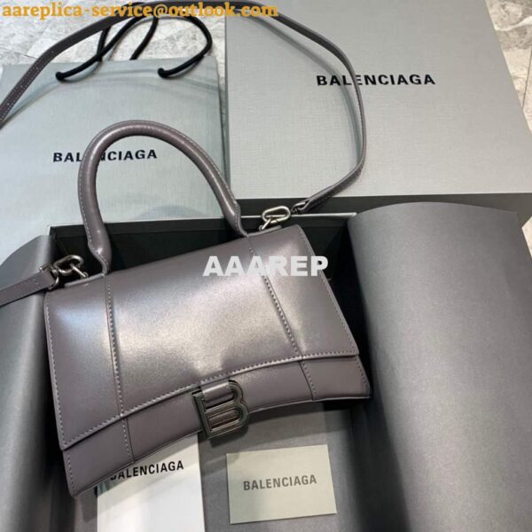 Replica Balenciaga 593546 Hourglass Small Top Handle Calfskin Bag Gray