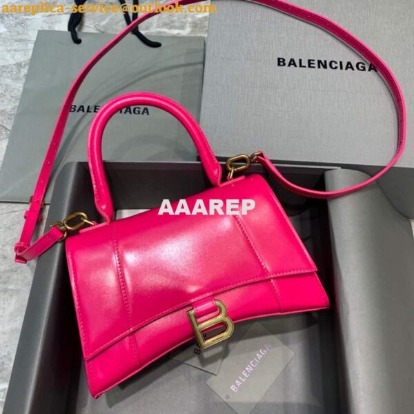 Replica Balenciaga 593546 Hourglass Small Top Handle Calfskin Bag Plum Gold 3