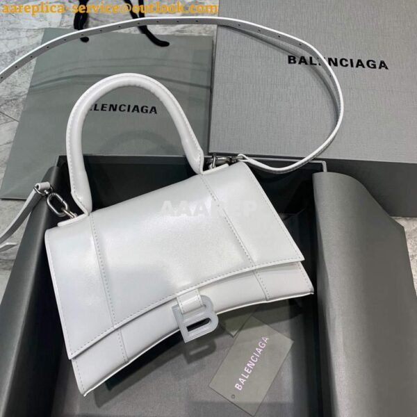 Replica Balenciaga 593546 Hourglass Small Top Handle Calfskin Bag White 3