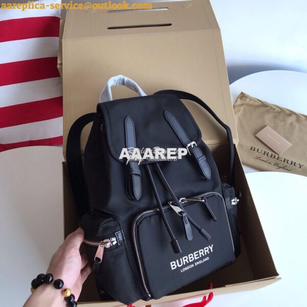 Replica Burberry The Medium Rucksack in Logo Print Nylon 80116201 Blac 2