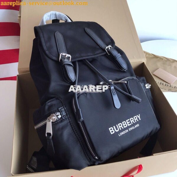 Replica Burberry The Medium Rucksack in Logo Print Nylon 80116201 Blac 3