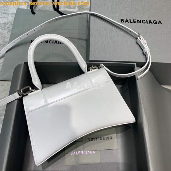 Replica Balenciaga 593546 Hourglass Small Top Handle Calfskin Bag White Silver 4