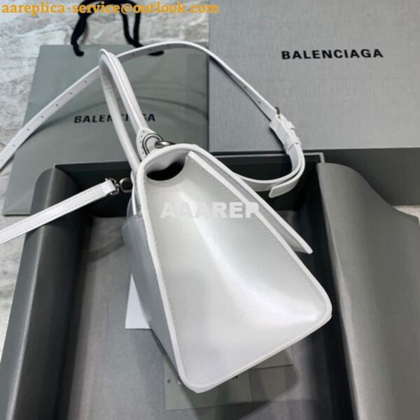 Replica Balenciaga 593546 Hourglass Small Top Handle Calfskin Bag White Silver 3