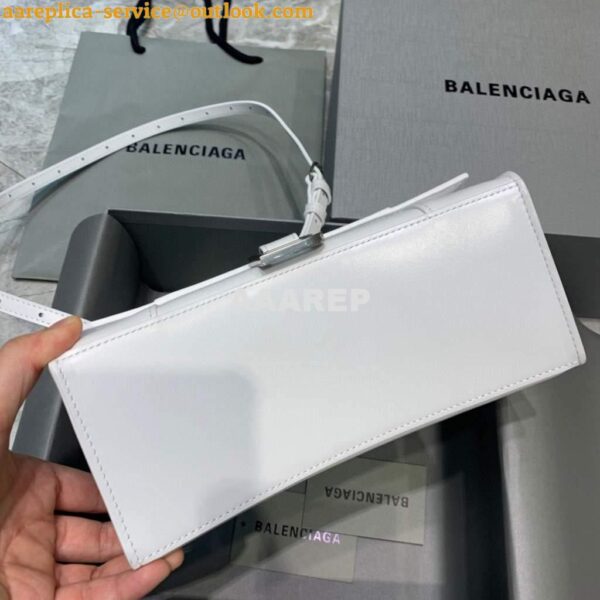 Replica Balenciaga 593546 Hourglass Small Top Handle Calfskin Bag White Silver 6