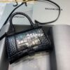 Replica Balenciaga 593546 Hourglass Small Top Handle Crocodile Bag Black Gold 2