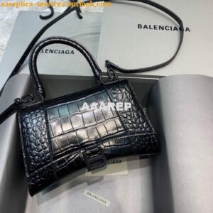 Replica Balenciaga 593546 Hourglass Small Top Handle Crocodile Bag Black