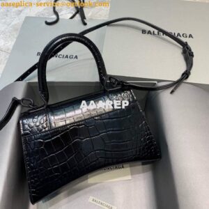 Replica Balenciaga 593546 Hourglass Small Top Handle Crocodile Bag Black 2