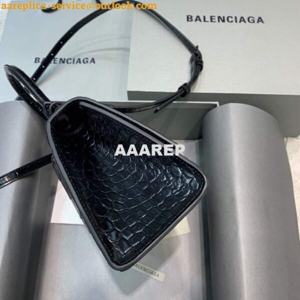 Replica Balenciaga 593546 Hourglass Small Top Handle Crocodile Bag Black 5